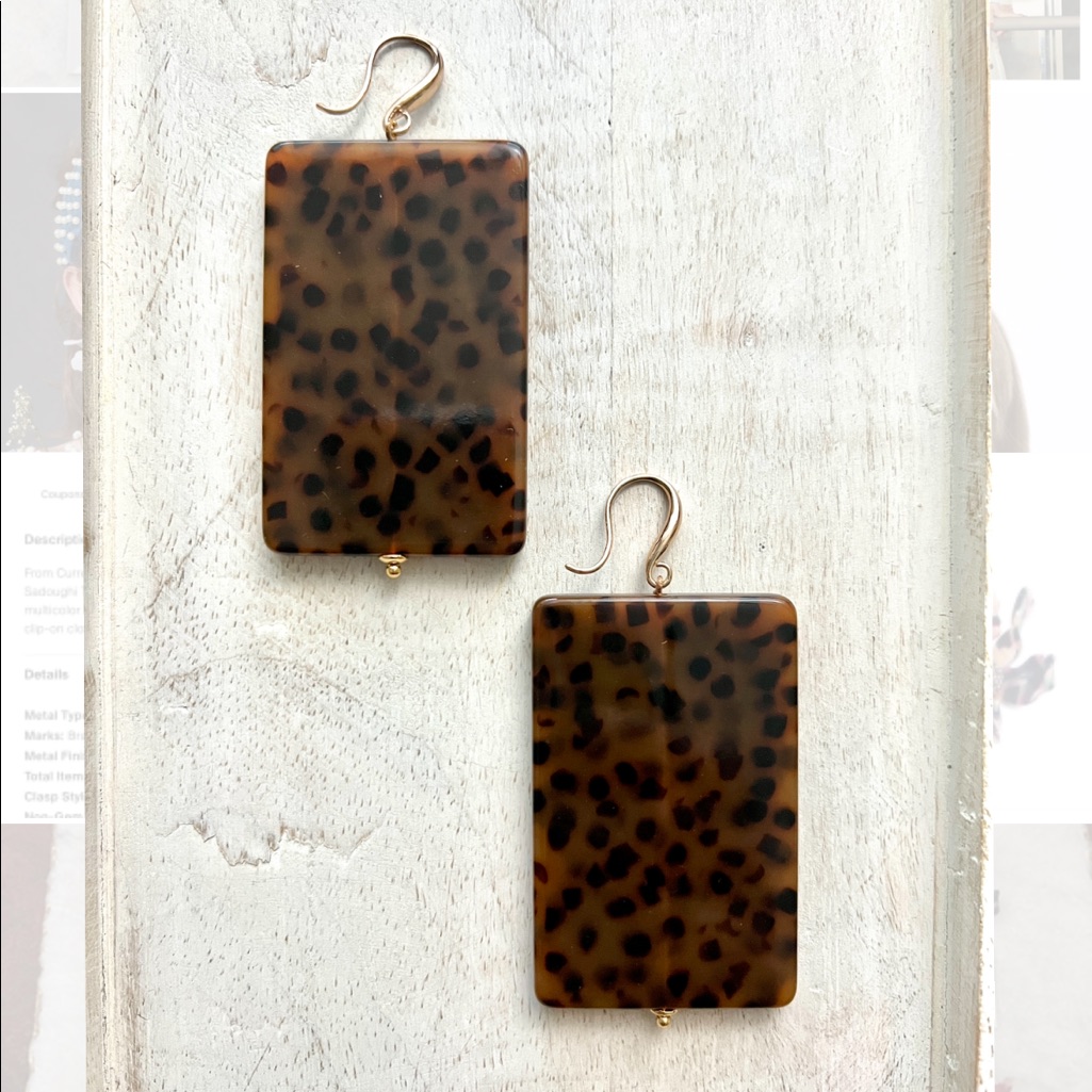 New Lele Sadoughi Tortoise Art Deco Earrings 14k Gp Hooks ~ Boho Chic!